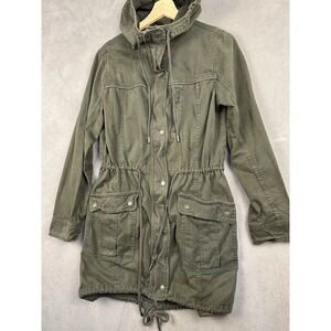 Y2K Abercrombie & Fitch Long Jacket Womens M Green Cargo Military Hood Full Zip